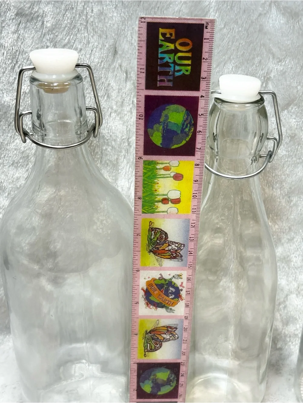 Set of 3 Clear Glass Decorative Swing-Top Bottles W/Wire Bail Closure Lids